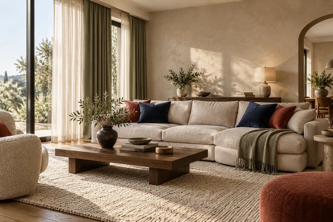 Illustrative interior showing coordinated furniture, textiles and finishes